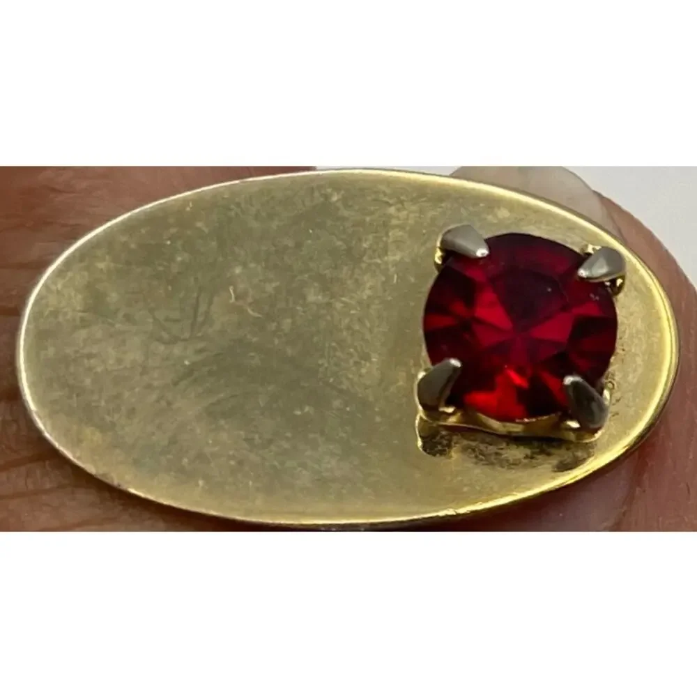 Vintage Red Rhinestone Gold Oval Cufflinks 1950s-60s Mid-Century